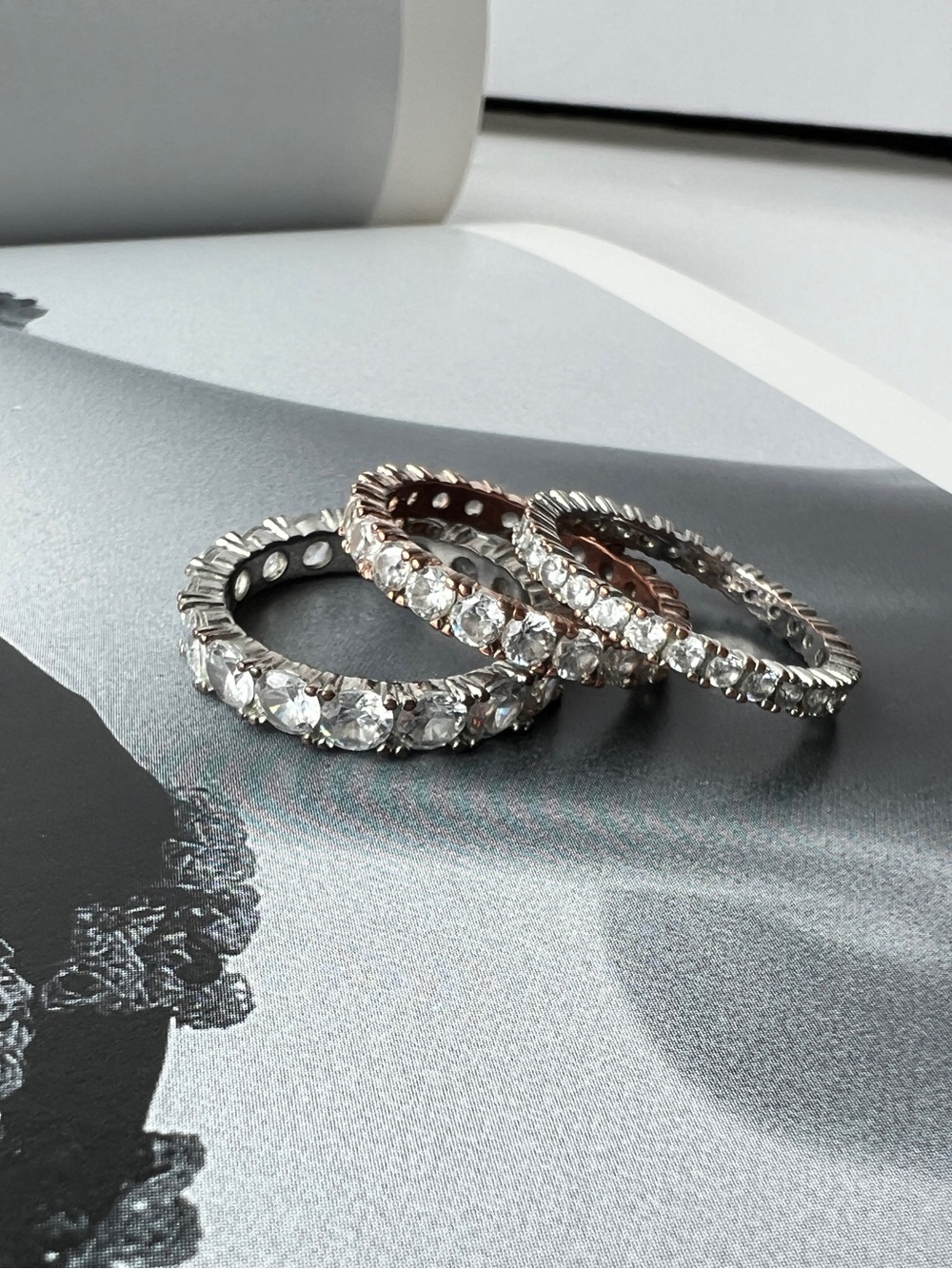 Diamond Stud Eternity Bands Stackable Rings - Picture 4 of 7